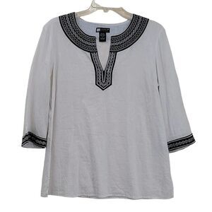 Carole Little Linen Embroidered Tunic Top L